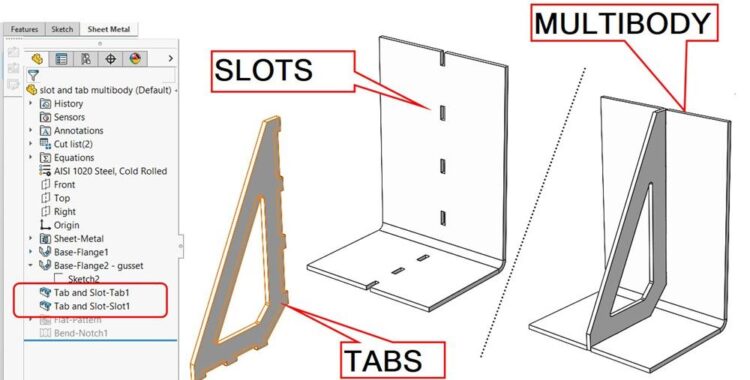Creating slots and tabs in 3D CAD the straightforward means