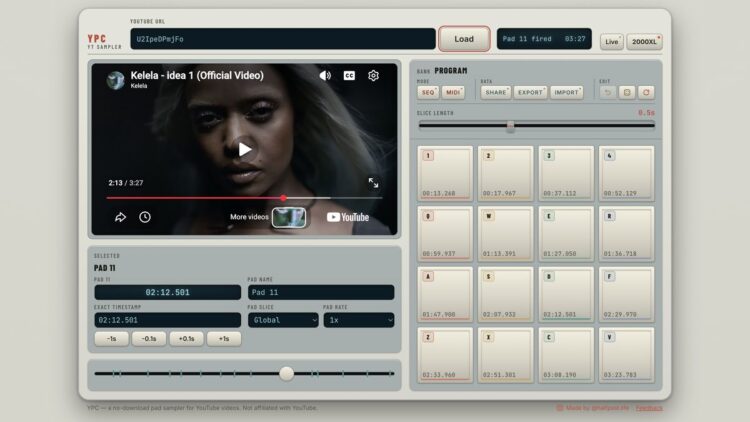 YPC is a free browser sampler that chops any YouTube video