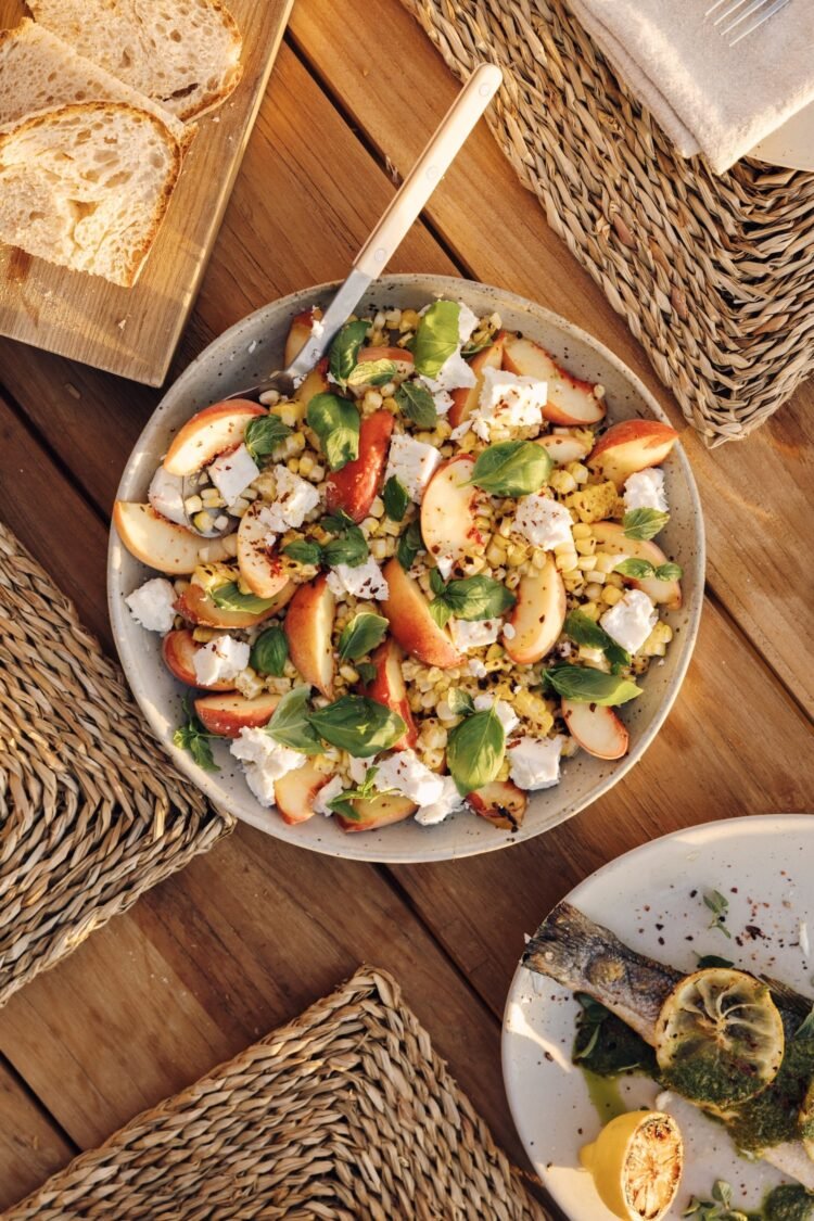 Charred Corn and Stone Fruit Salad With Feta