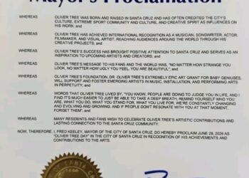 Santa Cruz Mayor Formally Proclaims “Oliver Tree Day” In Honor of Late Hometown Icon