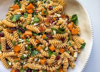 Fall Harvest Pasta Salad with Maple-Dijon French dressing